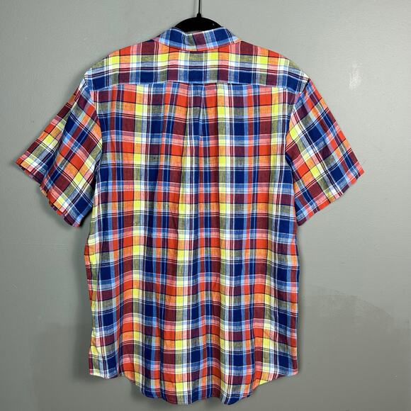 Ralph Lauren Short Sleeve Shirt Large Linen Madras Plaid Red preppy golf Chore - Picture 5 of 10
